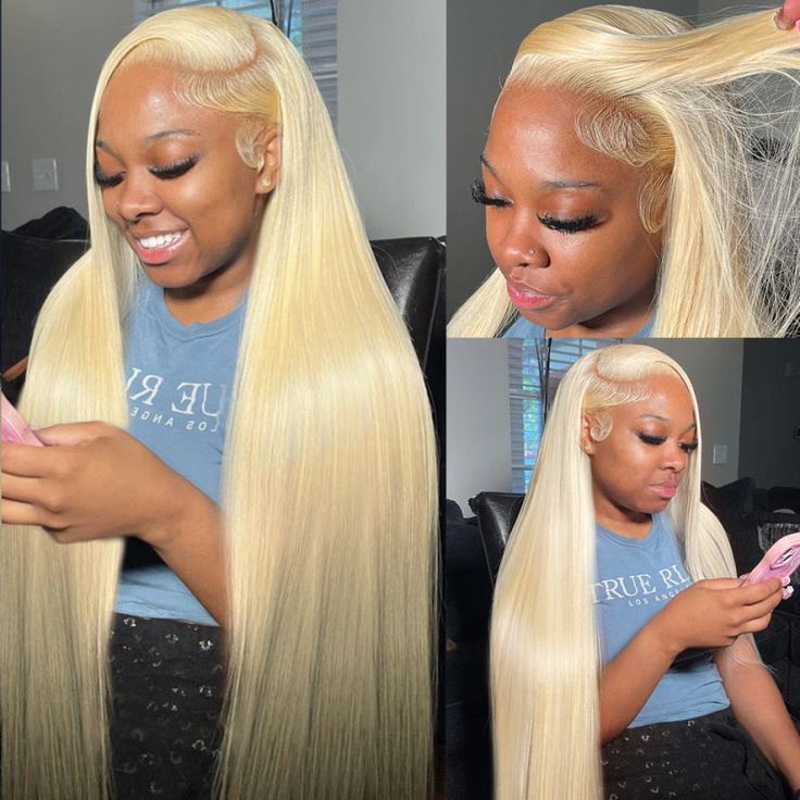 #613 Blonde Silky Straight 13x4 Lace Front Wig - 图片 2